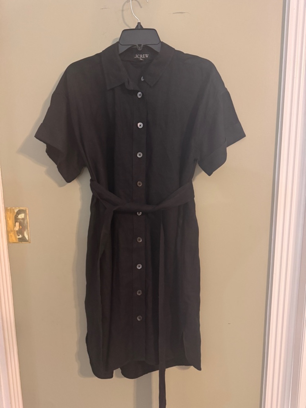 J. Crew Black Short-Sleeve Button-Front Midi Shirt Dress